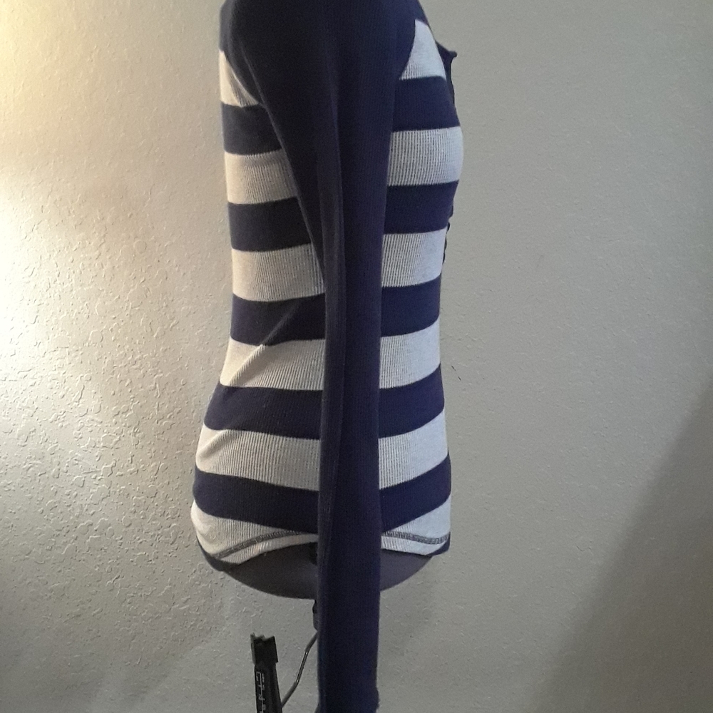 SO Navy Blue Striped Waffle Long Sleeved Shirt - Picture 4 of 13